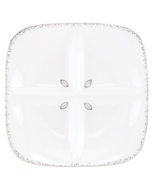 Shimmering droplets trickle in from the platinum-banded edges of this bright white divided server. A stylized leaf marks each section, perfect for dips, olives or nuts and finger foods. From Lenox's Enchanted Seasons collection of serveware and serving dishes. Qualifies for Rebate