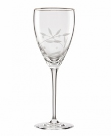 Worthy of a toast, this Lenox crystal wine glass features the Opal Innocence vine motif etched below a band of polished platinum. A beautiful companion to Opal Innocence dinnerware. Qualifies for Rebate Worthy of a toast, this Lenox crystal wine glass features the Opal Innocence vine motif etched below a band of polished platinum. A beautiful companion to Opal Innocence dinnerware. Qualifies for Rebate