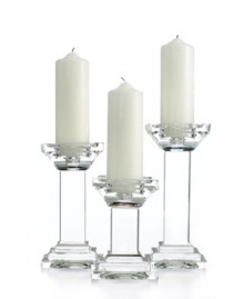 Towers of sleek, faceted crystal, Metropolitan pillar candle holders take modern decor to dazzling new heights. A beautiful gift for newlyweds! Towers of sleek, faceted crystal, Metropolitan pillar candle holders take modern decor to dazzling new heights. A beautiful gift for newlyweds!