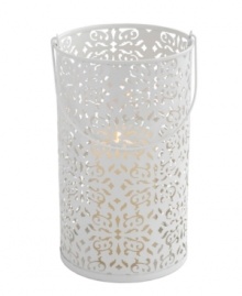 Featuring coated steel stamped in a frilly floral pattern, the Brocade candle lantern from Design Ideas gives your home a warm, romantic glow.
