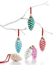Dusted in sparkly white snow, these candy-colored pine cone ornaments from Martha Stewart Collection fill your tree with irresistible whimsy. (Clearance) Dusted in sparkly white snow, these candy-colored pine cone ornaments from Martha Stewart Collection fill your tree with irresistible whimsy. (Clearance)