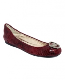 Initial impression. MICHAEL Michael Kors' Fulton ballet flats make their mark with a metal designer logo emblem on the vamp.