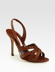 Scalloped edges, slight perforations and lucite trim rejuvenate this lavish leather slingback design. Stacked heel, 4½ (115mm)PVC and leather upperLeather lining and solePadded insoleMade in ItalyOUR FIT MODEL RECOMMENDS ordering one size up as this style runs small. 
