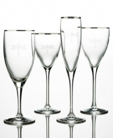 The whimsical pattern of dragonflies decorating June Lane stemware makes the cocktail hour a magical experience. Shown front right. The whimsical pattern of dragonflies decorating June Lane stemware makes the cocktail hour a magical experience. Shown front right.