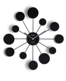 Stay current. This ultra-modern wall clock has black dots in place of numerals in an arrangement that'll accent any space with standout style. With chrome hands. From Opal Clocks. Stay current. This ultra-modern wall clock has black dots in place of numerals in an arrangement that'll accent any space with standout style. With chrome hands. From Opal Clocks.