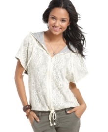 Miss Chevious takes a casual hoodie and outfits it in lace for a luxe twist on a casual look. Miss Chevious takes a casual hoodie and outfits it in lace for a luxe twist on a casual look.