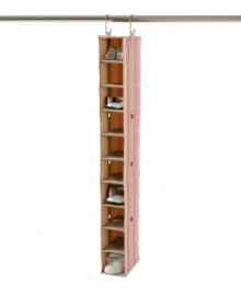 Shoo, clutter! Welcome a world of order into the land of little ones with this hanging shoe rack, a smart and durable solution to make sense out of unmatched shoes and discarded toys. Working with any closet bar, this reinforced shelving system easily adjusts to grow with your child. Shoo, clutter! Welcome a world of order into the land of little ones with this hanging shoe rack, a smart and durable solution to make sense out of unmatched shoes and discarded toys. Working with any closet bar, this reinforced shelving system easily adjusts to grow with your child.