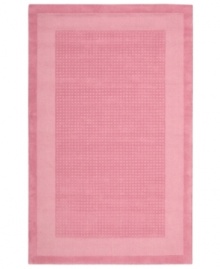 In playful pink, this charming rug will warm up any space in your home. A distinctive center grid gives the rug a delightful texture while coordinating well with casual and modern interiors. Hand-tufted of wool for premium softness and durability. In playful pink, this charming rug will warm up any space in your home. A distinctive center grid gives the rug a delightful texture while coordinating well with casual and modern interiors. Hand-tufted of wool for premium softness and durability.