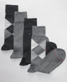 Offering both classic argyle and basic solids, this four-pack of socks from Tommy Hilfiger strikes a sophisticated note with any dress shoe. Offering both classic argyle and basic solids, this four-pack of socks from Tommy Hilfiger strikes a sophisticated note with any dress shoe.