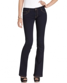In a dark indigo wash, these Celebrity Pink bootcut jeans are perfect for classic season-less style! In a dark indigo wash, these Celebrity Pink bootcut jeans are perfect for classic season-less style!