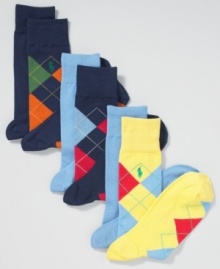 Pattern yourself out of classic style with these argyle and solid colored socks from Ralph Lauren. Pattern yourself out of classic style with these argyle and solid colored socks from Ralph Lauren.