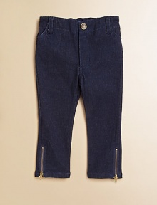 An everyday essential, these adorably girly jeans feature bows and zippers, in a slim-fitting silhouette.Front button closureElastic waistband with belt loopsZip flyFront slash pocketsBack patch pocketsZippered hem98% cotton/2% spandexMachine washImported
