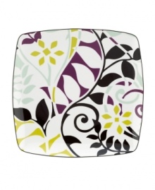 Happy meals. Jubilant florals give the Elation accented square plates a look that's fun and whimsical, but in a sleek square shape, still perfectly polished. Dishwasher-safe porcelain makes it even better. Qualifies for Rebate (Clearance)