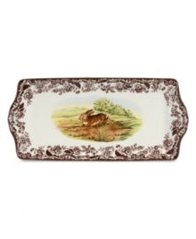 Bring the classic style of the English countryside to your table with Woodland dinnerware. This traditionally patterned sandwich tray features the majestic rabbit framed by Spode's distinctive British Flowers border from 1828. Bring the classic style of the English countryside to your table with Woodland dinnerware. This traditionally patterned sandwich tray features the majestic rabbit framed by Spode's distinctive British Flowers border from 1828.