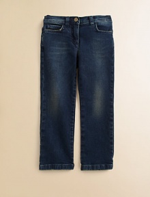 A classic pair of five-pocket jeans with slight whiskering and fading in a straight-leg silhouette.Front button closureAdjustable waistband with belt loopsZip flyFive-pocket style98% cotton/2% spandexMachine washMade in Italy A classic pair of five-pocket jeans with slight whiskering and fading in a straight-leg silhouette.Front button closureAdjustable waistband with belt loopsZip flyFive-pocket style98% cotton/2% spandexMachine washMade in Italy