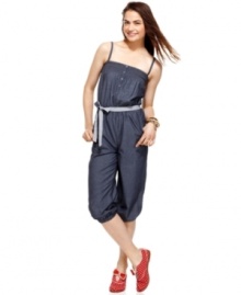 Hop into this denim jumpsuit from Tommy Girl on days when you're feeling sporty! It's the ultimate in comfy --and adorable -- style! Hop into this denim jumpsuit from Tommy Girl on days when you're feeling sporty! It's the ultimate in comfy --and adorable -- style!