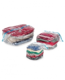 So much in store! Vacuum-packed storage cubes free up closet space and make room for order by compressing items in an air-tight, waterproof seal that protects clothes from unnecessary wear and tear. Works with most standard vacuums for a quick and easy solution to clutter. So much in store! Vacuum-packed storage cubes free up closet space and make room for order by compressing items in an air-tight, waterproof seal that protects clothes from unnecessary wear and tear. Works with most standard vacuums for a quick and easy solution to clutter.