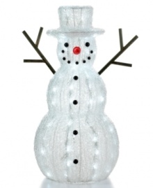 Let it glow. Lined with brilliant white lights, this irresistible snowman from Season's Designs welcomes guests with warmth and good cheer. Let it glow. Lined with brilliant white lights, this irresistible snowman from Season's Designs welcomes guests with warmth and good cheer.