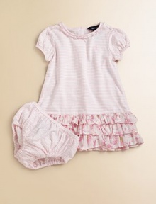 Sweet floral-printed ruffles adorn a striped A-line dress for girlish flare.Ruffled crewneckShort puffed sleevesBack buttonsTiered ruffled hemMatching bloomersCottonMachine washImported Please note: Number of buttons may vary depending on size ordered. Sweet floral-printed ruffles adorn a striped A-line dress for girlish flare.Ruffled crewneckShort puffed sleevesBack buttonsTiered ruffled hemMatching bloomersCottonMachine washImported Please note: Number of buttons may vary depending on size ordered.