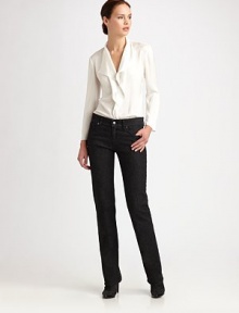 A classic five-pocket denim style, woven with a touch of cashmere for luxurious softness.Self waistband with belt loopsZip fly with button closureFive-pocket styleSignature back patchInseam, about 3493% cotton/6% cashmere/1% elastaneDry cleanImportedModel shown is 5'10½ (177cm) wearing US size 4. A classic five-pocket denim style, woven with a touch of cashmere for luxurious softness.Self waistband with belt loopsZip fly with button closureFive-pocket styleSignature back patchInseam, about 3493% cotton/6% cashmere/1% elastaneDry cleanImportedModel shown is 5'10½ (177cm) wearing US size 4.