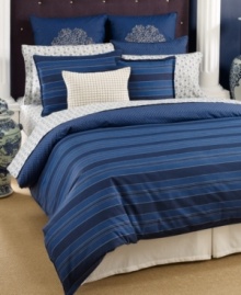 Classic comfort meets modern styling. This Westerly Stripe decorative pillow from Tommy Hilfiger features a basket weave knit with navy dots. Hidden zipper closure. Classic comfort meets modern styling. This Westerly Stripe decorative pillow from Tommy Hilfiger features a basket weave knit with navy dots. Hidden zipper closure.