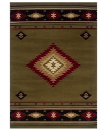 Broaden your palette with Southwest flavor. This St. Lawrence rug depicts a versatile diamond pattern in autumn greens and reds for a look that's as elegant as it is casual. Crafted of durable polypropylene for years of long-lasting beauty. Broaden your palette with Southwest flavor. This St. Lawrence rug depicts a versatile diamond pattern in autumn greens and reds for a look that's as elegant as it is casual. Crafted of durable polypropylene for years of long-lasting beauty.