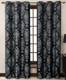 Boasting a bold, shimmering Damask design, the Riley window panel re-creates this antique-inspired pattern with modern metal grommets for a chic and smooth drape. Offered in several two-toned looks to complement your chosen hues at home. Boasting a bold, shimmering Damask design, the Riley window panel re-creates this antique-inspired pattern with modern metal grommets for a chic and smooth drape. Offered in several two-toned looks to complement your chosen hues at home.