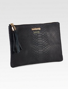 This fashionable clutch is slim enough to slip into your favorite purse, for the ideal everyday pouch.9.5W X 5.5HEmbossed pythonMade in USAFOR PERSONALIZATIONSelect a color and quantity, then scroll down and click on PERSONALIZE & ADD TO BAG to choose and preview your monogramming options. Please allow 1 week for delivery. This fashionable clutch is slim enough to slip into your favorite purse, for the ideal everyday pouch.9.5W X 5.5HEmbossed pythonMade in USAFOR PERSONALIZATIONSelect a color and quantity, then scroll down and click on PERSONALIZE & ADD TO BAG to choose and preview your monogramming options. Please allow 1 week for delivery.