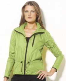 A bold neon hue enlivens the sporty full-zip Lauren by Ralph Lauren jacket, crafted from lightweight microfiber with sleek hardware for a stylish, active look.