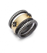 THE LOOKSet of three ringsFloral detailsCubic zirconia accentsGold vermeil and black rhodium-plated sterling silver settingTHE MEASUREMENTWidth, about .5ORIGINImported