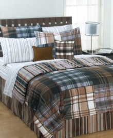 Plaid perfection. Earn your style stripes with the Bentley Plaid comforter set, boasting a patchwork of classic plaids in earthy tones. The striped bedskirt matches the comforter's reverse, pulling the look together with polished ease. (Clearance) Plaid perfection. Earn your style stripes with the Bentley Plaid comforter set, boasting a patchwork of classic plaids in earthy tones. The striped bedskirt matches the comforter's reverse, pulling the look together with polished ease. (Clearance)