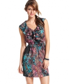 Picture perfect: from the ruffled bodice to the resplendent print, this day dress from BeBop makes a gorgeous impression. Picture perfect: from the ruffled bodice to the resplendent print, this day dress from BeBop makes a gorgeous impression.