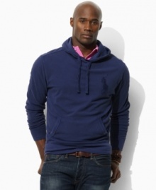 The ultimate layering essential, a timeless pullover hoodie is rendered in ultra-breathable cotton mesh with Ralph Lauren's embroidered tonal Big Pony for casual polish. The ultimate layering essential, a timeless pullover hoodie is rendered in ultra-breathable cotton mesh with Ralph Lauren's embroidered tonal Big Pony for casual polish.