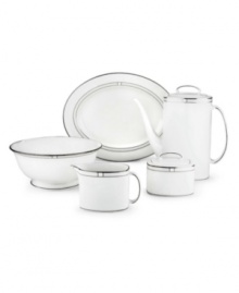 Leave it to kate spade to improve the traditional china pattern. Reminiscent of seed pearls, her signature monogram lends a lustrous accent to the Noel Alabaster oval platter (shown back center). Leave it to kate spade to improve the traditional china pattern. Reminiscent of seed pearls, her signature monogram lends a lustrous accent to the Noel Alabaster oval platter (shown back center).