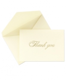 Be grateful and graceful at once with Crane's hand-engraved thank you notes. Gold script in ecru paper give this stationary set classic appeal that's perfect for any gift and occasion. Be grateful and graceful at once with Crane's hand-engraved thank you notes. Gold script in ecru paper give this stationary set classic appeal that's perfect for any gift and occasion.