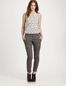 Classic cargo pants updated by skinny-leg construction and cropped pant legs. Button closureZip flySlash pocketsCargo pocketsBack patch pocketsInseam, about 3296% cotton/4% elastaneDry cleanMade in USA of imported fabricModel shown is 5'10 (177cm) wearing US size 2. Classic cargo pants updated by skinny-leg construction and cropped pant legs. Button closureZip flySlash pocketsCargo pocketsBack patch pocketsInseam, about 3296% cotton/4% elastaneDry cleanMade in USA of imported fabricModel shown is 5'10 (177cm) wearing US size 2.