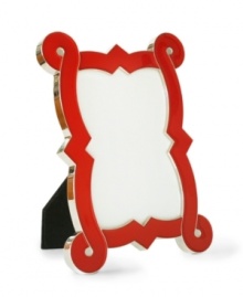 Add colorful flourish to any home with the shiny nickel accents and bold enamel finish of French Curve picture frames by Jonathan Adler. With velvet backing. Add colorful flourish to any home with the shiny nickel accents and bold enamel finish of French Curve picture frames by Jonathan Adler. With velvet backing.