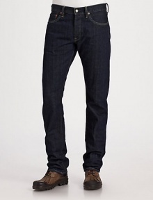 A sophisticated take on a classic, fitting slim through the hips and thighs with a straight leg in dark indigo denim. Five-pocket style Low rise Cotton; machine wash Imported 