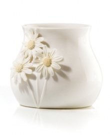 Sculpted black-eyed Susans pop with a tinge of yellow against the glossy white Flora votive holder. A quiet beauty in graceful Lenox porcelain. Qualifies for Rebate Sculpted black-eyed Susans pop with a tinge of yellow against the glossy white Flora votive holder. A quiet beauty in graceful Lenox porcelain. Qualifies for Rebate