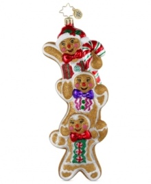 It all stacks up to one sweet Christmas tree. Three gingerbread men dusted in bronze glitter and decked with candy accents give this handcrafted Christopher Radko ornament its irresistible whimsy. It all stacks up to one sweet Christmas tree. Three gingerbread men dusted in bronze glitter and decked with candy accents give this handcrafted Christopher Radko ornament its irresistible whimsy.