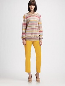 Soft, colorful stripes and a unique V-back define this cozy wool design.Rib-knit crewneck, cuffs and hemLong sleevesV backWoolDry cleanMade in SwitzerlandModel shown is 5'9 (175cm) wearing US size 4. 