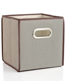 Stock up on storage-a smart, collapsible design in attractive natural tweed takes your space and introduces order. Perfect for storing books, CDs, toys, clothing and more, this cube is a must-have for order in your home. Stock up on storage-a smart, collapsible design in attractive natural tweed takes your space and introduces order. Perfect for storing books, CDs, toys, clothing and more, this cube is a must-have for order in your home.