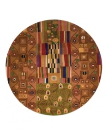 A mesmerizing montage, this round rug offsets stripes of bold color against a sea of earth-toned swirls and dots. The eye-catching design places a modern twist on twentieth-century abstract art. Hand-tufted and hand-carved of plush wool. A mesmerizing montage, this round rug offsets stripes of bold color against a sea of earth-toned swirls and dots. The eye-catching design places a modern twist on twentieth-century abstract art. Hand-tufted and hand-carved of plush wool.