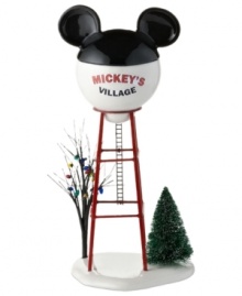 Capped with mouse ears, even the water tower in Mickey's Christmas Village is filled with Disney magic. From Department 56. Capped with mouse ears, even the water tower in Mickey's Christmas Village is filled with Disney magic. From Department 56.