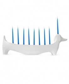 A menorah inspired by man's best friend, this sculpted white dachshund from Jonathan Adler is one hot dog at Hanukkah tables. Pull out a couple of candles and keep him on display all year long. A menorah inspired by man's best friend, this sculpted white dachshund from Jonathan Adler is one hot dog at Hanukkah tables. Pull out a couple of candles and keep him on display all year long.