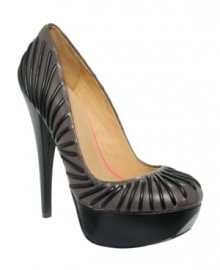 Unique stripes make for a festive and fancy look. L.A.M.B.'s Holiday platform pumps feature leather lines across the vamp and a chunky leather-covered platform and sole.