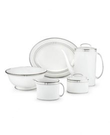 Leave it to kate spade to improve the traditional china pattern. Reminiscent of seed pearls, her signature monogram lends a lustrous accent to the Noel Alabaster coffeepot. Shown right. Leave it to kate spade to improve the traditional china pattern. Reminiscent of seed pearls, her signature monogram lends a lustrous accent to the Noel Alabaster coffeepot. Shown right.