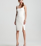 A flattering, formfitting silhouette infuses this bright white Black Halo sheath with sultry sophistication.