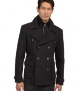 This Kenneth Cole New York coat does double duty: it's a classic peacoat with a stylish sweater layer underneath to keep your chest and neck extra warm.
