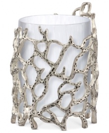 Natural wonder. Organically molded, cast and finished by hand, the Abstract Coral mini hurricane exemplifies Donna Karan's love of elemental textures. Nickel-plated brass echoes the intricate tendrils of undersea creatures in a vase that perfectly suits modern homes. Natural wonder. Organically molded, cast and finished by hand, the Abstract Coral mini hurricane exemplifies Donna Karan's love of elemental textures. Nickel-plated brass echoes the intricate tendrils of undersea creatures in a vase that perfectly suits modern homes.